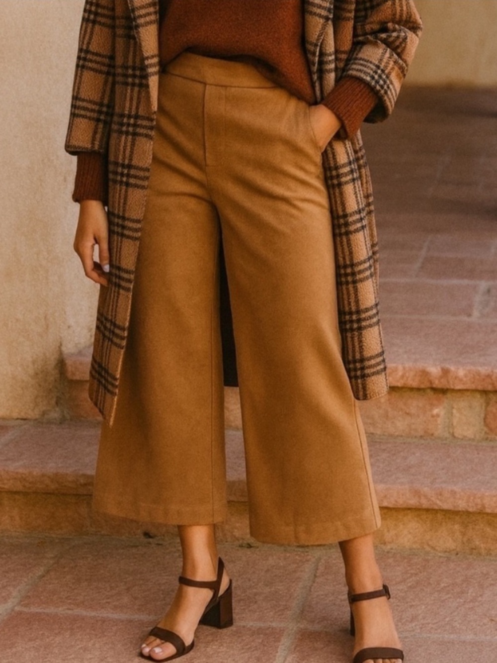 NWT T Tahari Wide Leg Faux Suede Tobacco Brown Pants XL